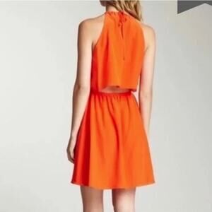 Rebecca Taylor Halter Mini Dress Bright Red Orange 2 Strappy Keyhole Neckline